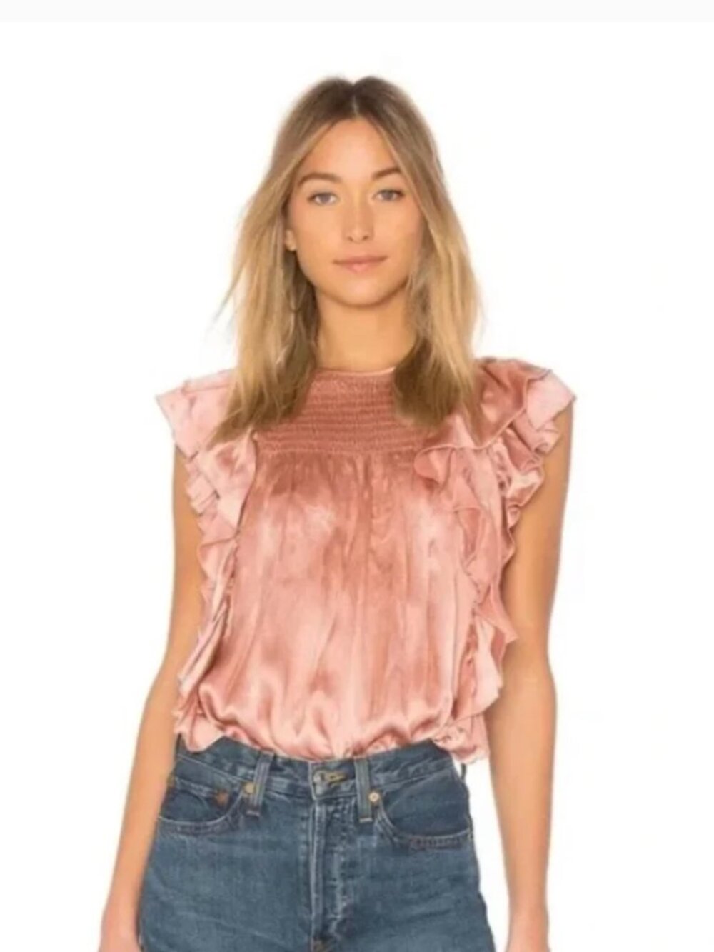 Ulla Johnson "Winnie" Dusty Rose Ruffle-Sleeve Smocked Top